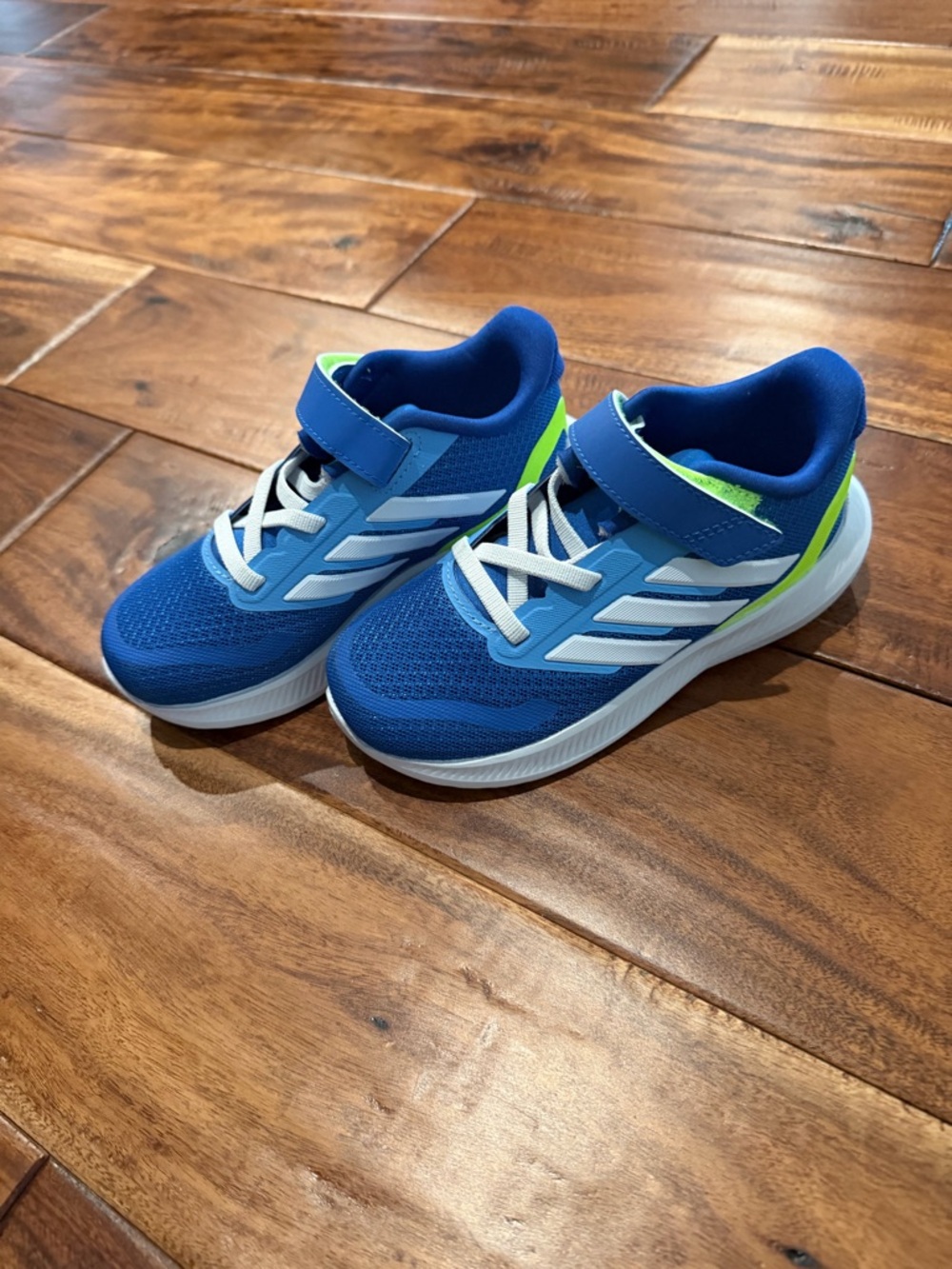 adidas Blue Kids Sneakers with Neon Green Detail